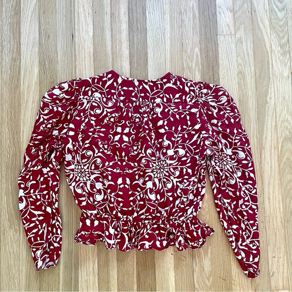 The Kooples Red v-neck blouse with botanical pattern - Picture 9 of 10